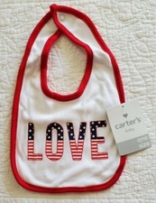 NEW CARTERS BABY LOVE 4TH JULY HOLIDAY AMERICA RED WHITE BLUE SNAP BIB
