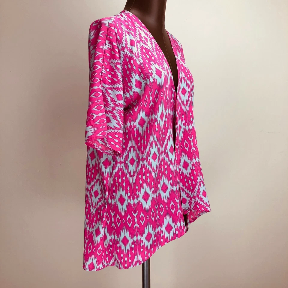 LuLaRoe Girls Bianka Cover Up Top 3 LargeCardigan Pink Gray Open Front Polyester - Image 3 of 4