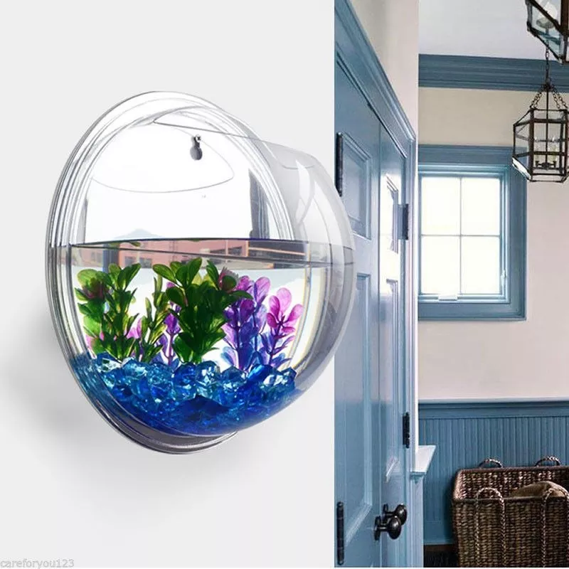 Acrylic Wall Mounted Hanging Fish Bowl Aquarium Tank Goldfish