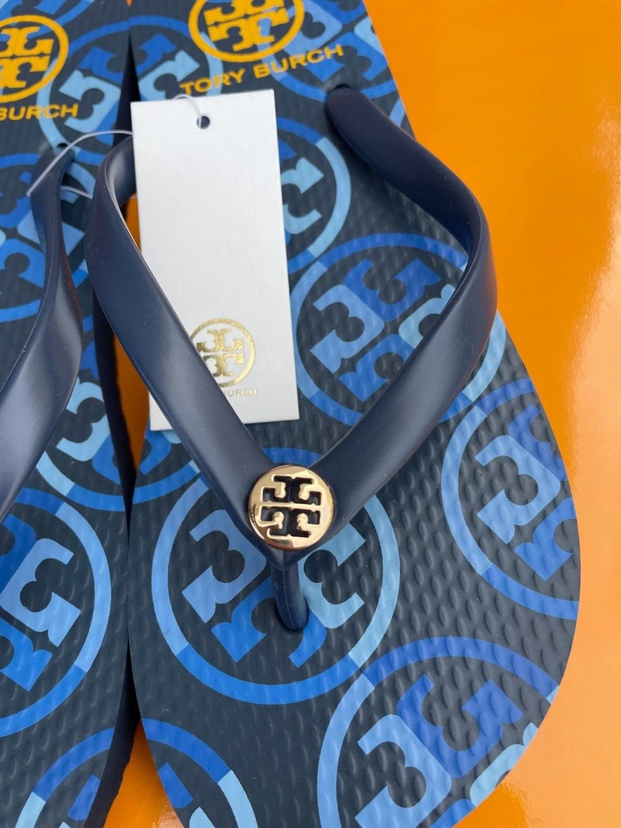 NWT Tory Burch PVC EVA Flip Flop Flops Thong Sandals Blue Mixed Logo Size 6