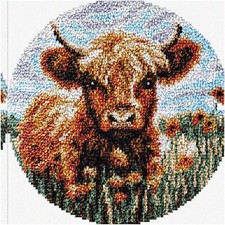 Blooming Highland Cow DIY Latch Hook Kit - Floral Cushion Blanket Embroidery Set