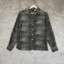 Notations Shirt Womens Small Black Beige Silk Long Sleeve Button Front- 1538*