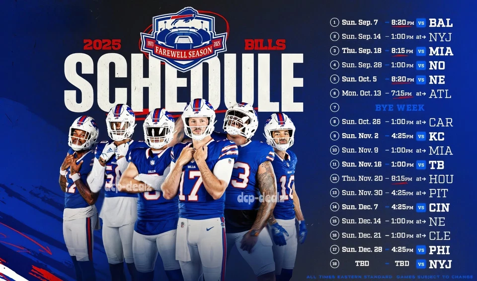 BUFFALO BILLS 2025 NFL Football Schedule Glossy Laminated Fridge Magnet 6" x 10"