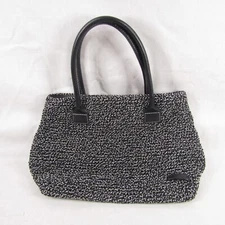The Sak Handbag Elliot Lucca Small Black White Tweed Crochet Knit Double Handle