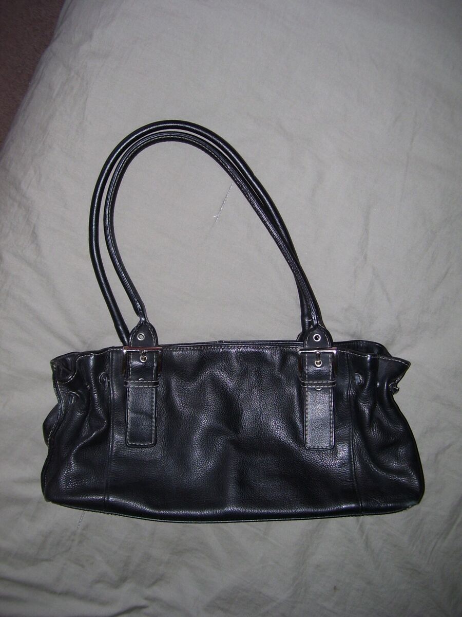 WORTHINGTON Genuine Leather Black Tote Handbag Satchel Purse WORTHINGTON Genuine Leather Black Tote Handbag Satchel Purse