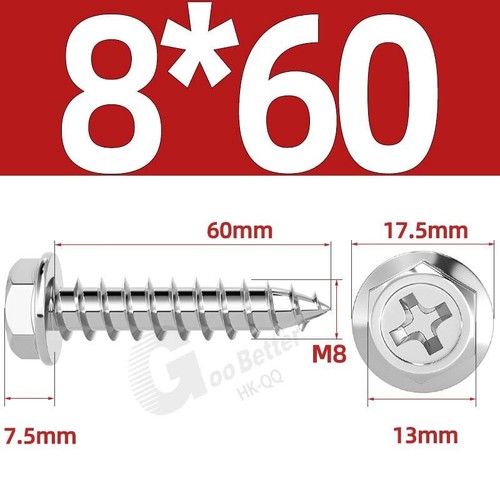 Flanged Self Tapping Screws Stainless Steel Hexagon Hex Head Tappers M3 M4 - M10 - Picture 72 of 89