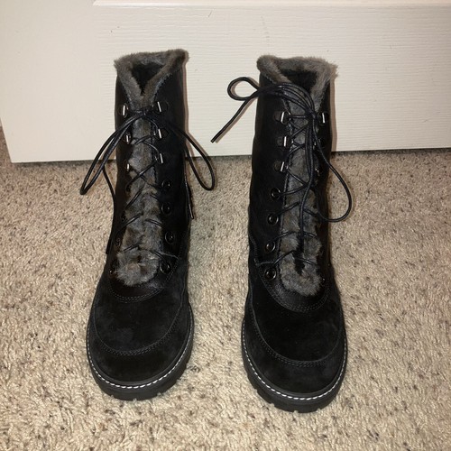 STUART WEITZMAN Boots Leather / Suede / Shearling COMBAT Black-Sz 9 M  Excellent - Picture 3 of 17