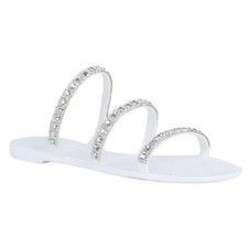 Ladies Diamante Sliders Summer Women Jelly Shoes Flat Slip On Beach Sandals 