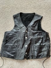 Vintage Heavy Leather Black Motorcycle Biker s Vest Buffalo Nickel Snaps USA XXL