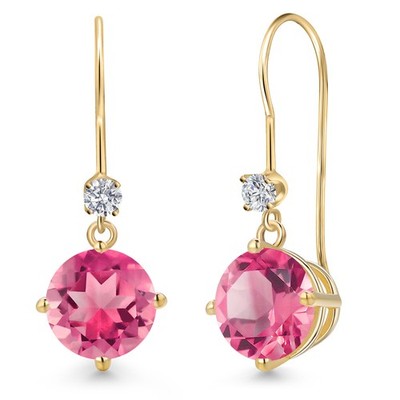 14K Yellow Gold Pink Mystic Topaz and Lab Grown Diamond Earrings for Women |