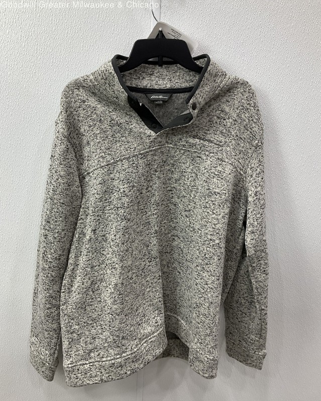Eddie Bauer Men's Ivory Black 1/4 Button Pull on Sweatshirt Size XL