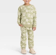 Boy’s Cat & Jack 2pc Fleece Sweats Skeleton Print Green Size 4T NEW!