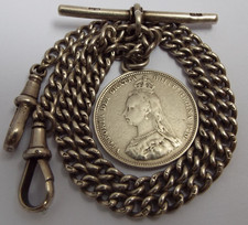 LOVELY ENGLISH ANTIQUE 1916 SOLID STERLING SILVER DOUBLE ALBERT WATCH CHAIN
