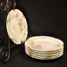 Limoges AL Alfred Lanternier 6 Desssert Plates Hand Painted Gold Daubs 1918-1936