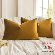 Velvet Throw Pillow Covers 12x20 Inch, 20" x 12" Pack of 2 Mustard Yellow