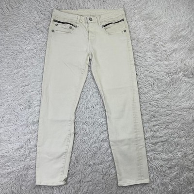 R13 Pants Womens 27 White Riot Biker Boy Cropped Denim Jeans Designer Italy