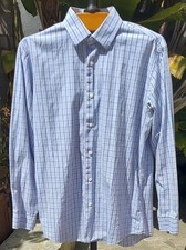 BEN SHERMAN Men's Blue Plaid Dress Shirt Long Sleeve EUC Size Large 16.5 / 32-33