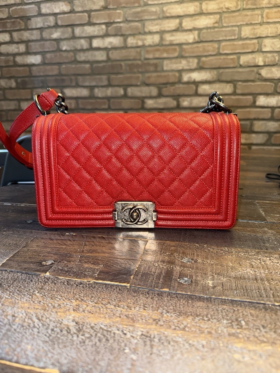 Pre-Loved Chanel Old Medium Quilted Caviar Boy Flap Red Shoulder