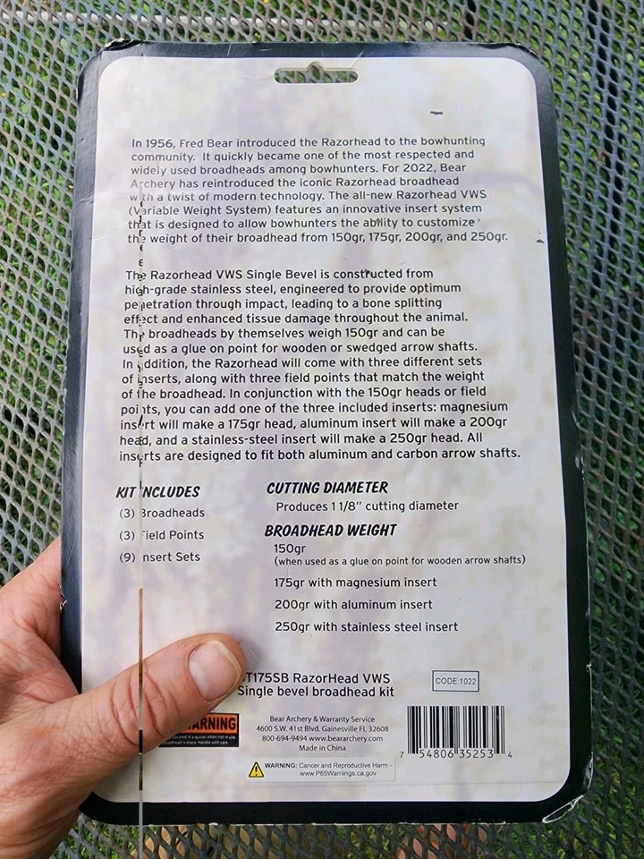 @NUEVO@ Bear Archery RazorHead Sistema de Peso Variable Bisel Único Cabeza Ancha Foto 2 de 2