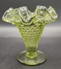 Fenton Hobnail Mini Trumpet Vase – Colonial Green – Vintage Pressed Glass