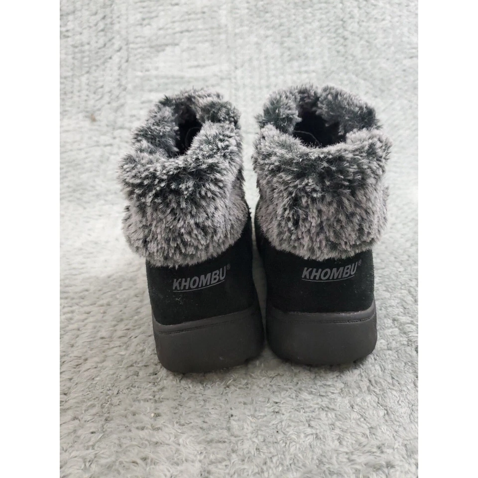 Sale Khomeu Ankle Boots Womens Size 8 M Black Leather Faux Fur Trim Side Zip - Image 3 of 4