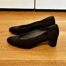 Stuart Weitzman Black Textured Leather Pumps W/ Metallic Detail Block Heel Sz 7