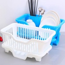 New Kitchen Dish Drainer Rack Plastic Large Non-Slip with Drain Board.