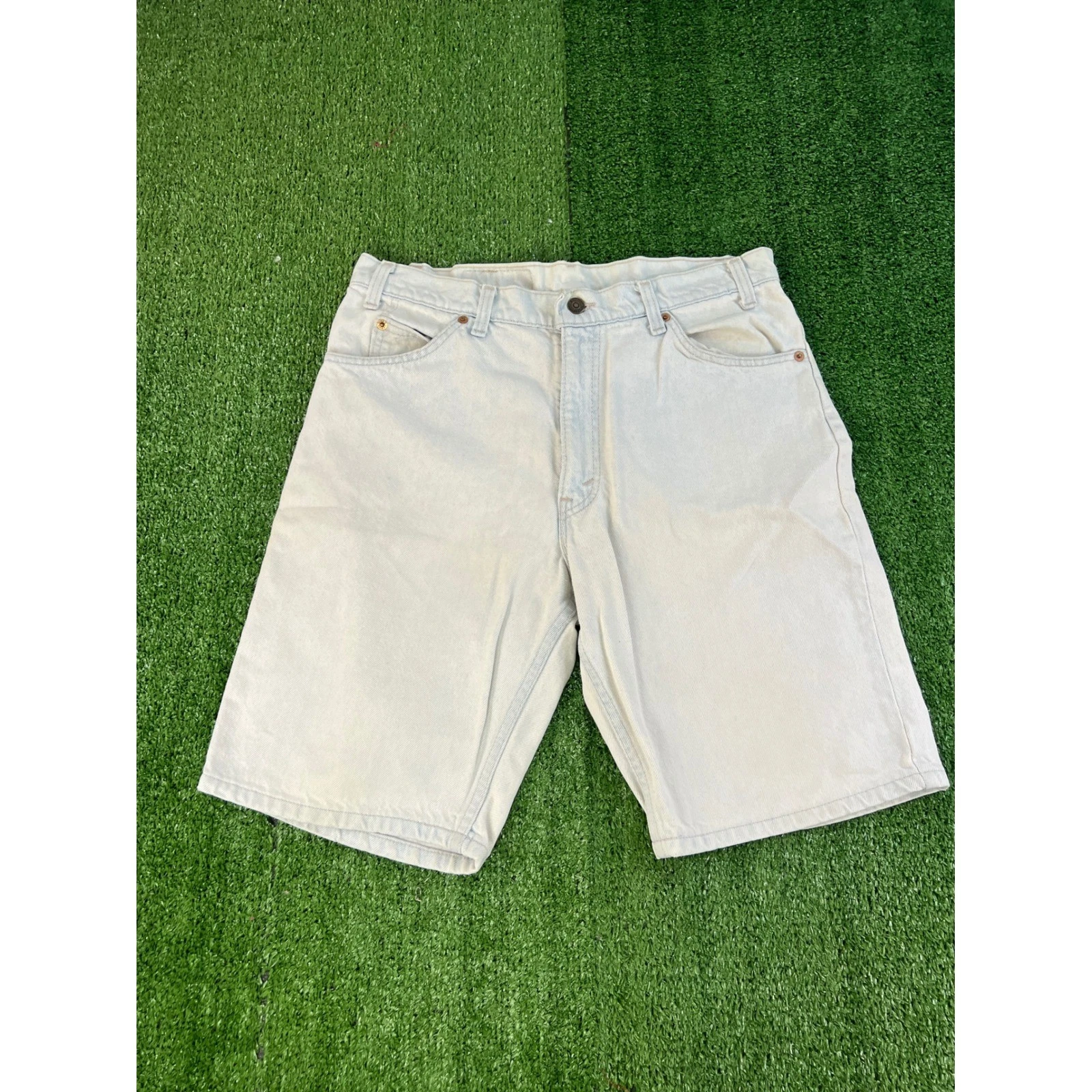 Vintage Levis 550 Orange Tab Denim Shorts Mens 33 Light Wash Blue Made in USA