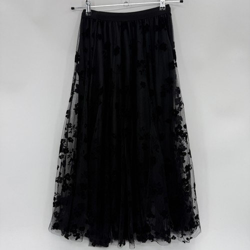 Women Mesh Floral Tulle Embroidered Skirt Size 24 / US XS Fairy Whimsygoth Black