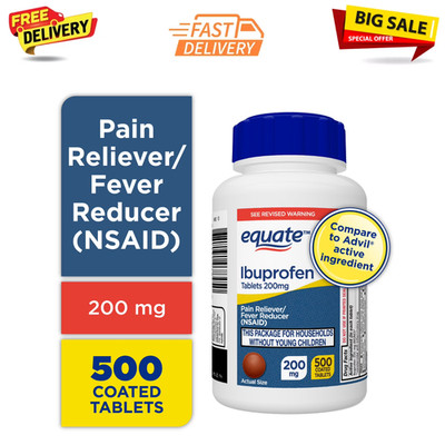 Equate Ibuprofen Tablets, 200 mg, Pain Reliever and Fever Reducer, 500 Count