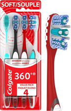 360 Advanced Whitening Soft Toothbrush Pack, 4 Adult Soft Toothbrushes with Chee