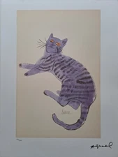 Andy Warhol Signed Lithograph - Cat - Certificate Leo Castelli