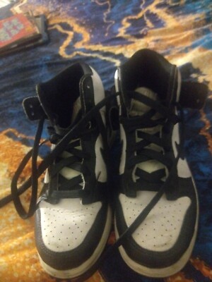 Size 2.5 - kid size Nike Dunk High Black White