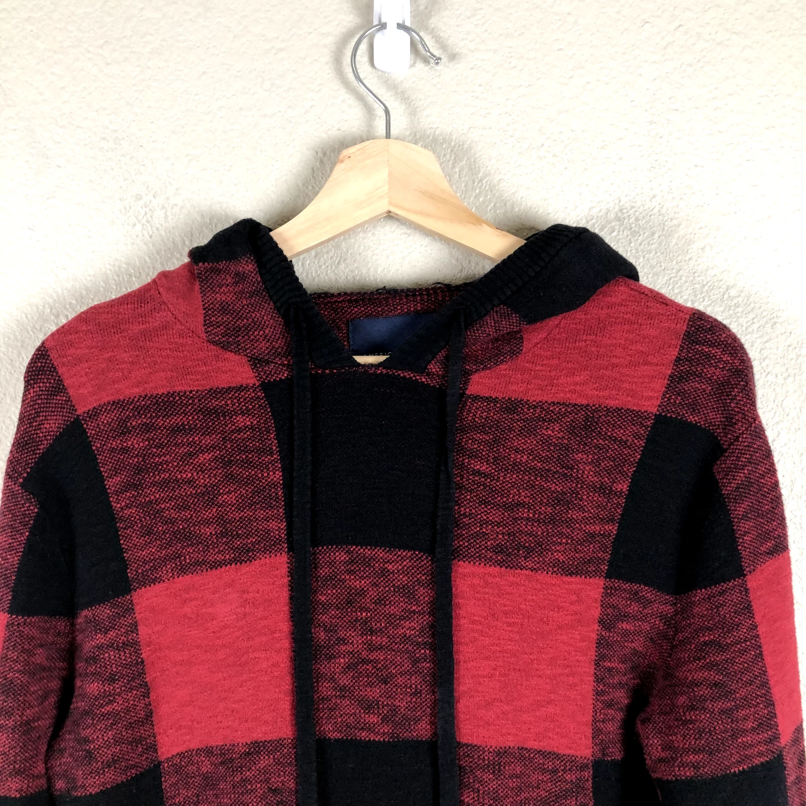 VETEMENTS Felpa con cappuccio American Eagle donna piccola cotone nero rosso bufalo check casual