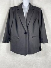 Kasper Jacket Women  s 16W Gray Blazer Long Ruched Sleeves Pocket Lined New