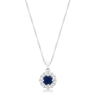アクセサリー sapphire pendant 3.28Ct CZ Simulated Diamond Blue Round Sapphire Pendant Necklace