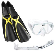 Mares Wave Full Foot Fins Combo Scuba Snorkeling Kit, Yellow, M Size 8.5-9 42 