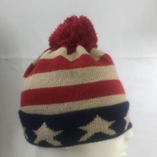 American Flag Beanie Pom Pom Patriotic Stars and Stripes OSFM USA