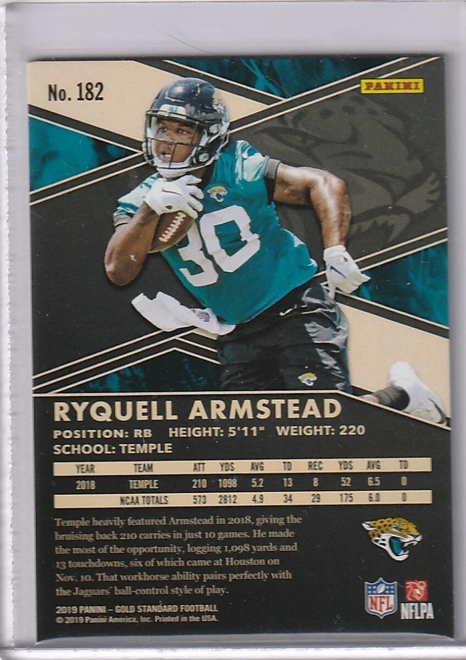 Ryquell Armstead 2019 Gold Standard Football RC (59/99) Jacksonville Jaguars - Image 2 of 2