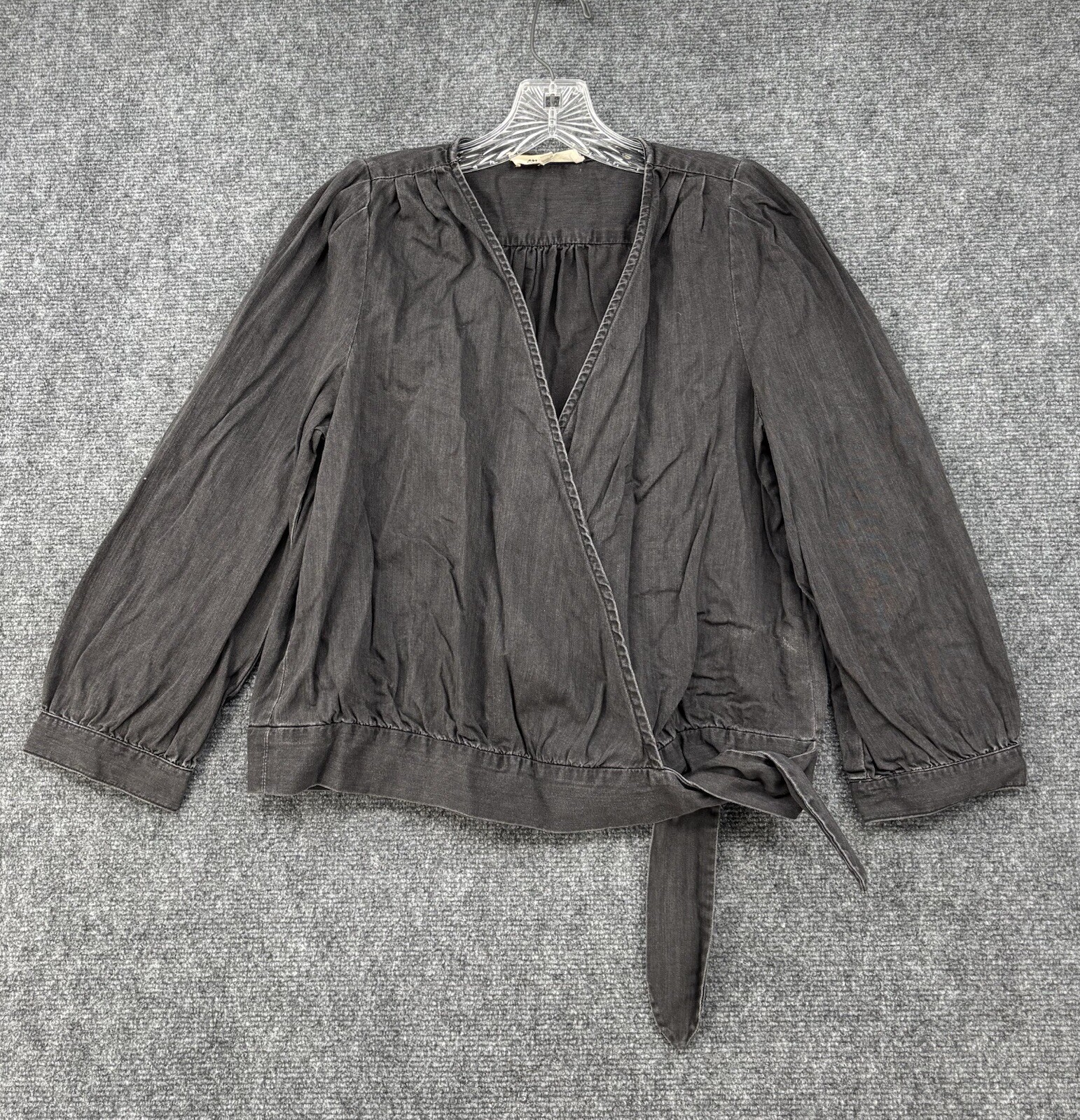 Madewell Black Denim Wrap Top M Preppy Casual 70s Retro Vibe