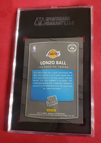 2017/18 Donruss Optic Shock Rated Rookie Lonzo Ball Rc #199 SGC 9.5 - Picture 2 of 2