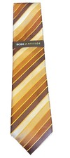 NWT Men  s BCBG ATTITUDE Brown  Gold Striped 100 Silk Tie Hand Sewn 4QF019T
