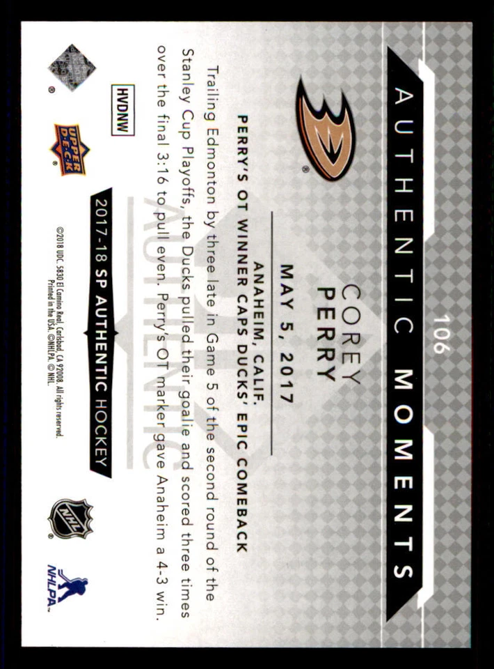 2017-18 SP Authentic #106 Corey Perry AM - Image 2 of 2