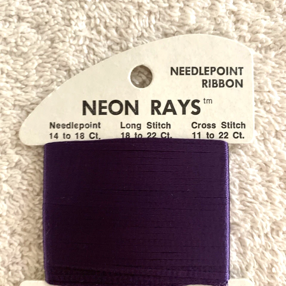 Rainbow Gallery Neon Rays Needlepoint Ribbon Rayon 1 Card 10 yards Purple - Image 3 of 4