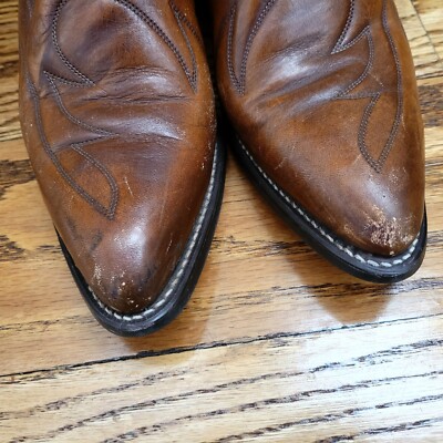 Vintage Lariat Leather Cowboy Boots - Brown Leather - Men display picture 1