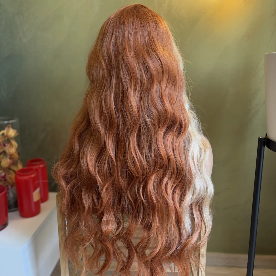 Peluca rubia de jengibre con flequillo naranja peluca de cobre, pelucas largas onduladas castaño rojizo cosplay Foto 4 de 4