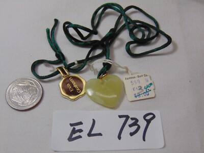 Vintage Necklace Eva Graham With Heart Stone Pendant Light Green Famous Barr