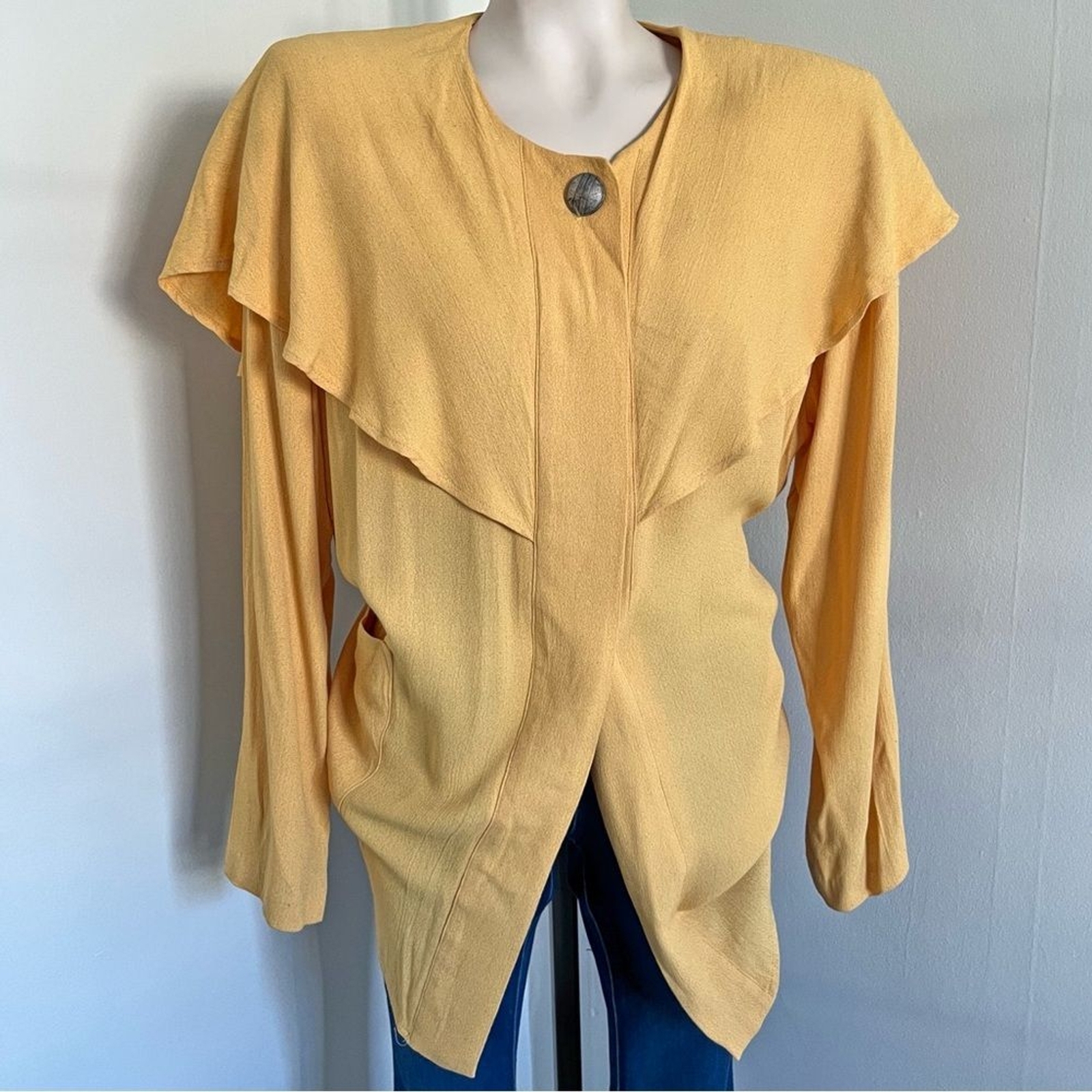 Vintage 80’s 90’s lagenlook button front drapery retro tunic top