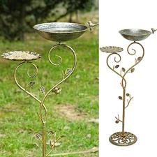 37" H Cast Iron Pedestal Bird Bath, 2 In1 Bird Baths for Outdoors/Metal Bird Fee
