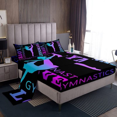 Love Gymnastics Sheet Set Floor Exercises Ballet Bedding Set for Kids Boys Gi...